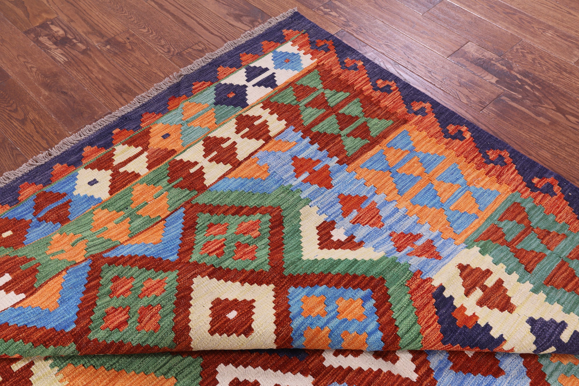 Reversible Kilim Flat Weave Wool On Wool Rug - 6' 8" X 9' 7" - Golden Nile