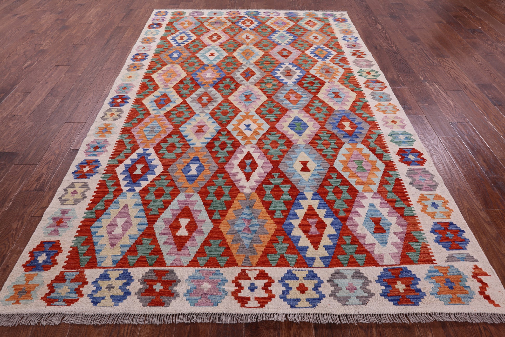 Reversible Kilim Flat Weave Wool On Wool Rug - 6' 7" X 9' 11" - Golden Nile