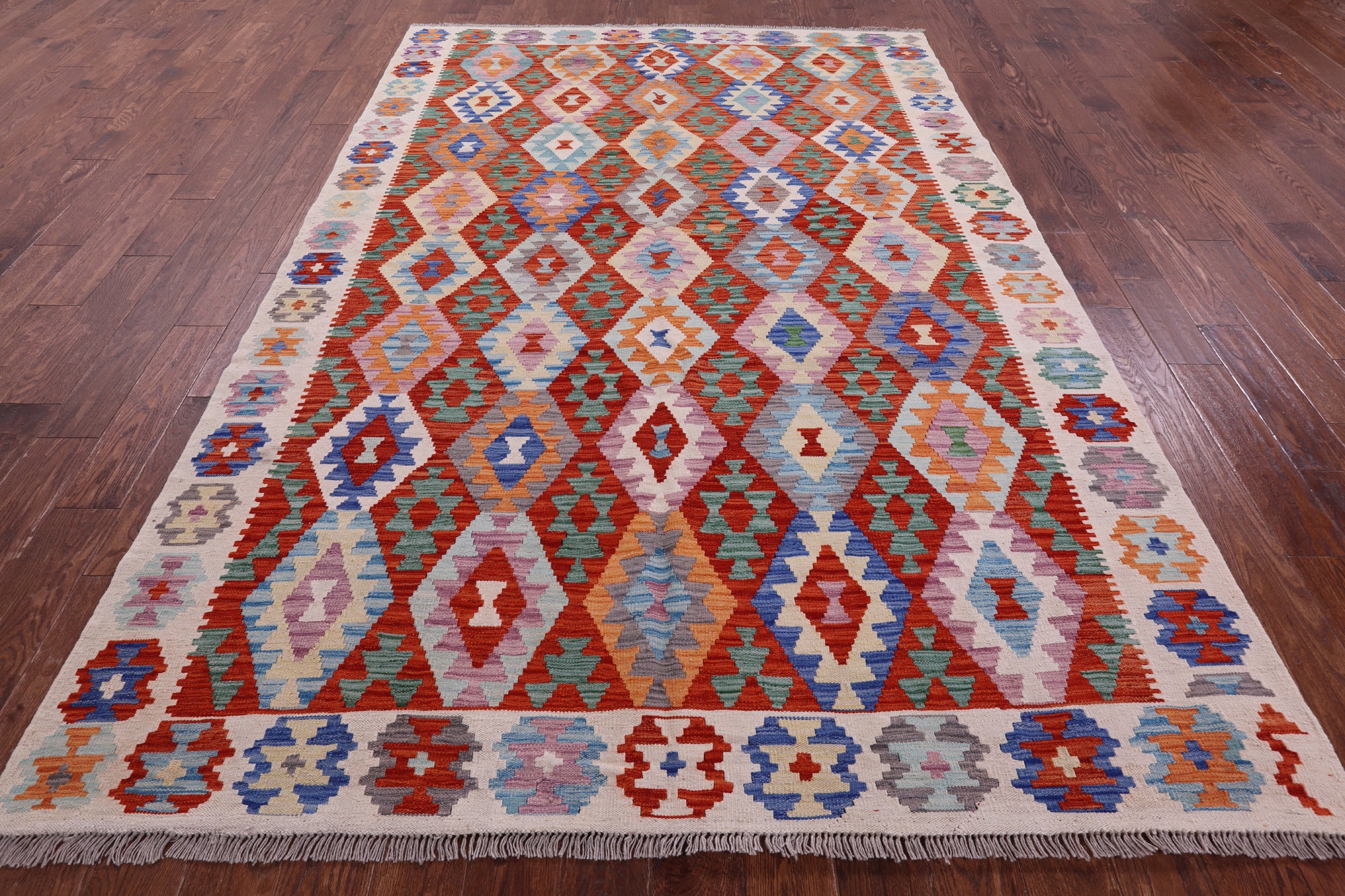 Reversible Kilim Flat Weave Wool On Wool Rug - 6' 7" X 9' 11" - Golden Nile