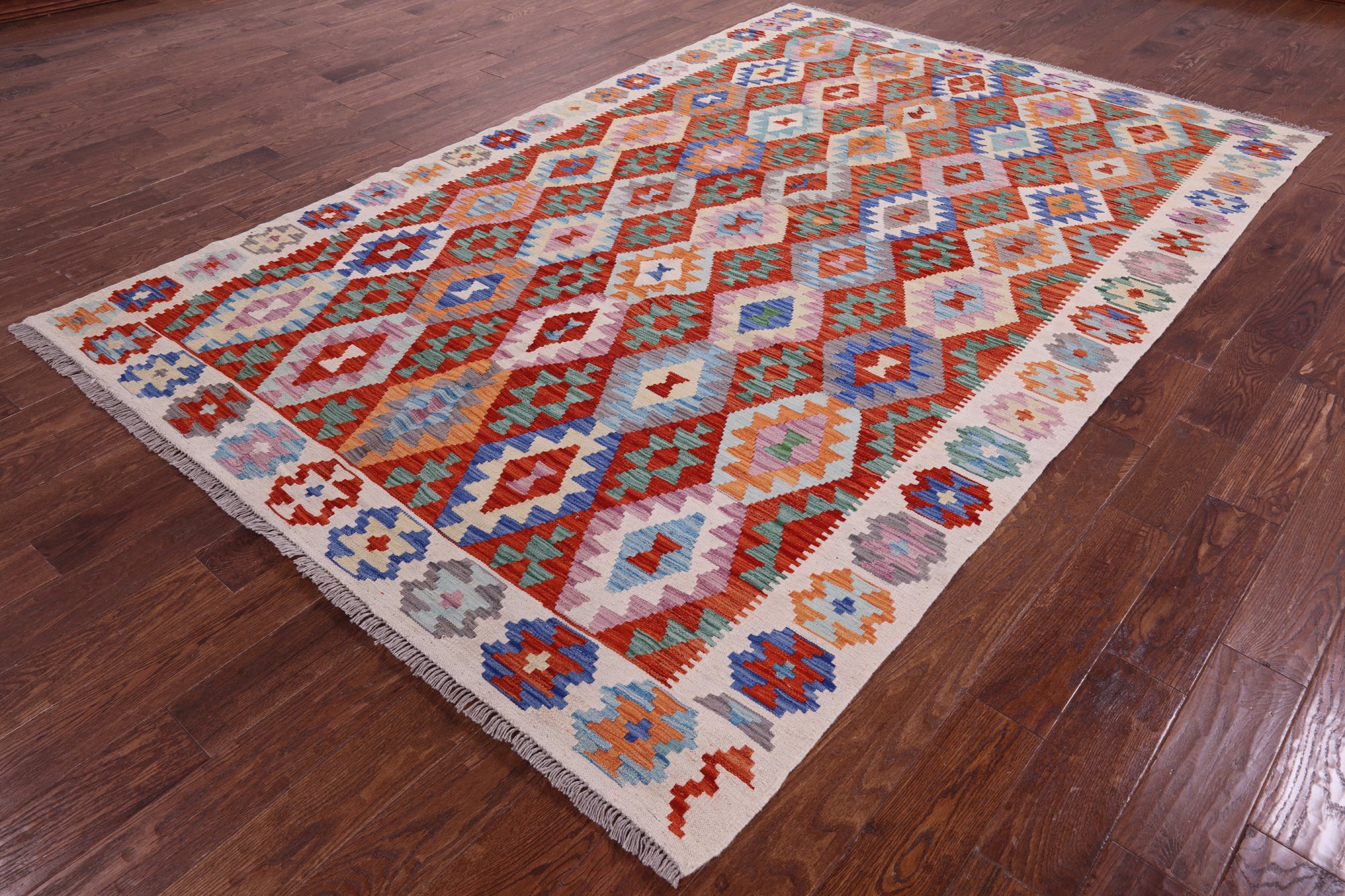 Reversible Kilim Flat Weave Wool On Wool Rug - 6' 7" X 9' 11" - Golden Nile