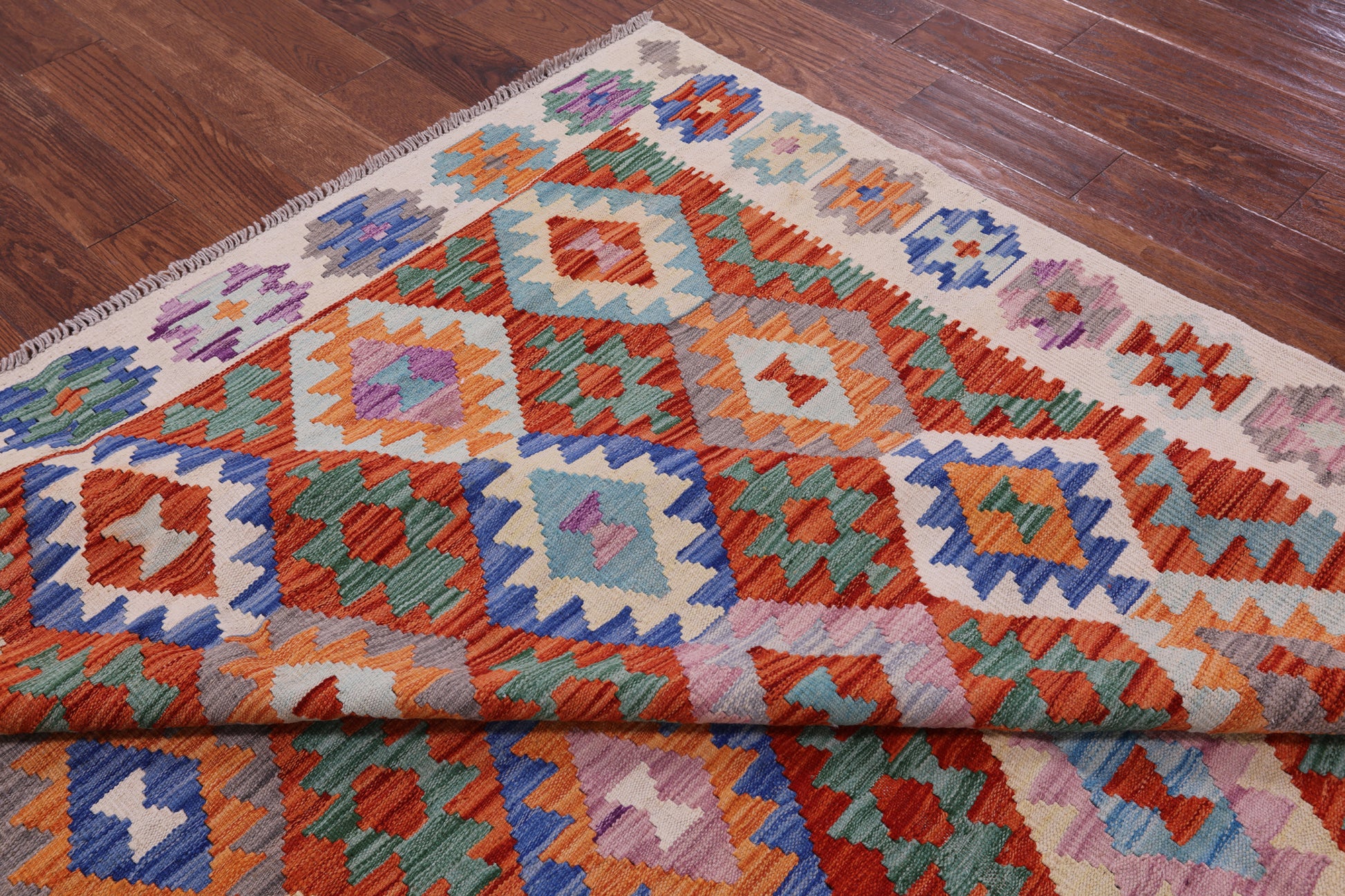 Reversible Kilim Flat Weave Wool On Wool Rug - 6' 7" X 9' 11" - Golden Nile