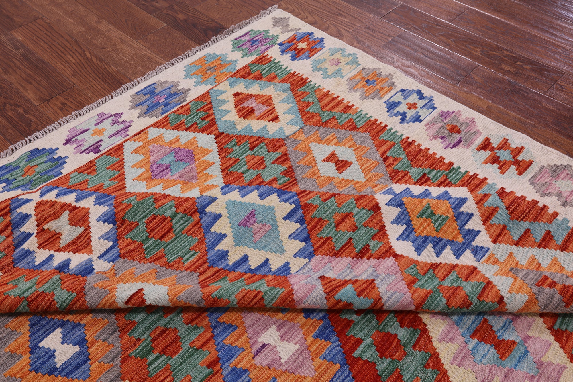 Reversible Kilim Flat Weave Wool On Wool Rug - 6' 7" X 9' 11" - Golden Nile