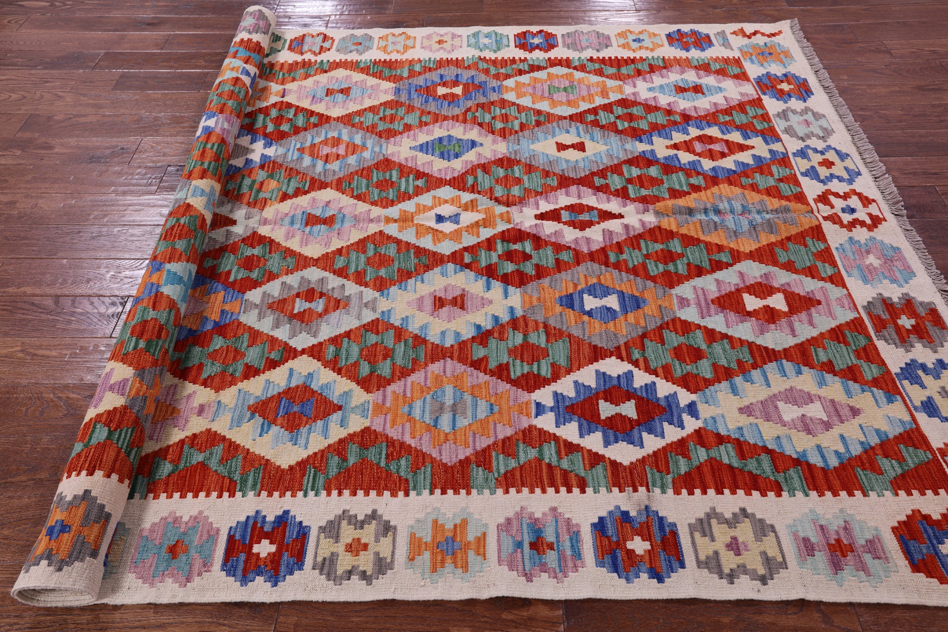 Reversible Kilim Flat Weave Wool On Wool Rug - 6' 7" X 9' 11" - Golden Nile