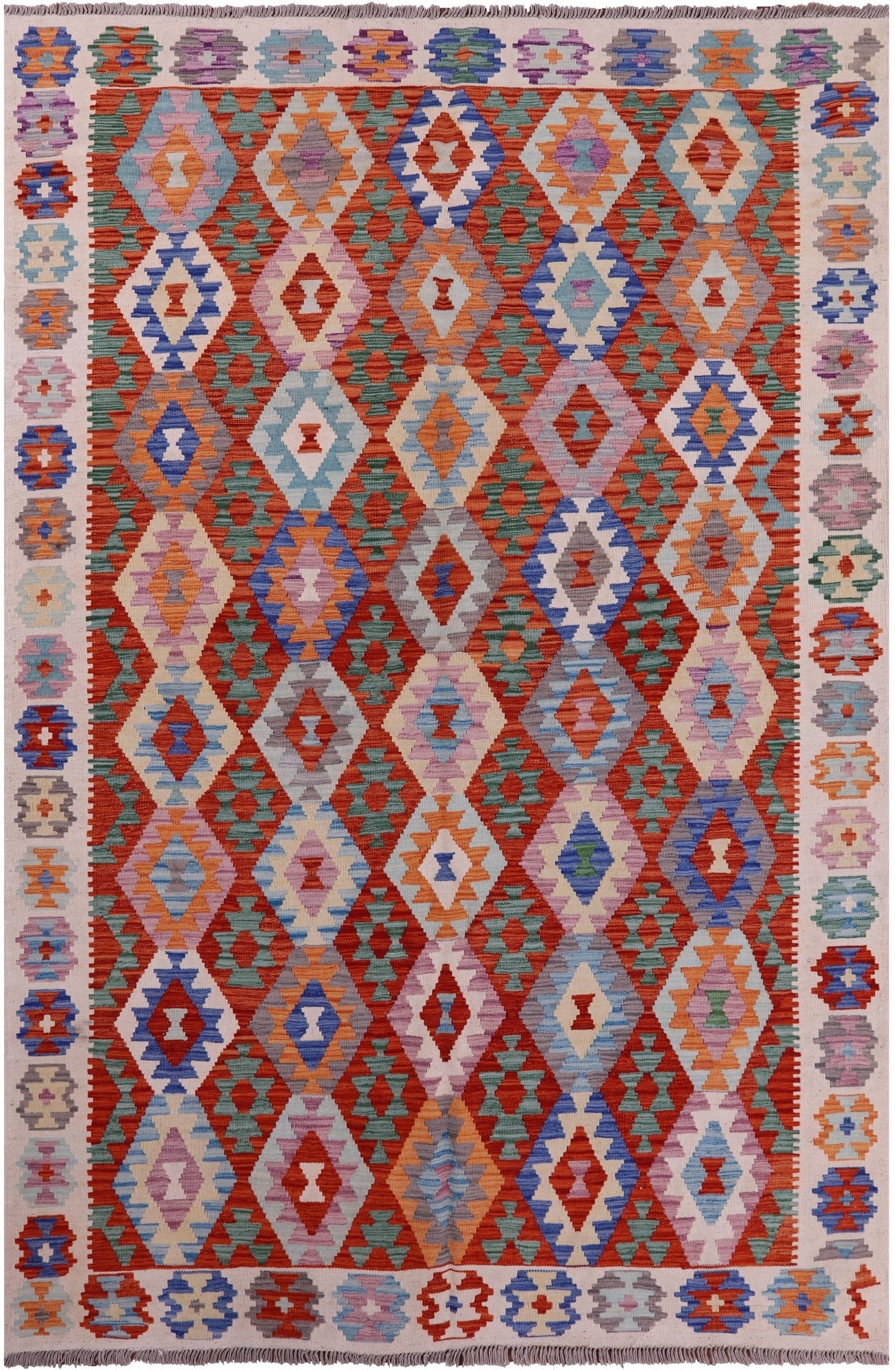 Reversible Kilim Flat Weave Wool On Wool Rug - 6' 7" X 9' 11" - Golden Nile