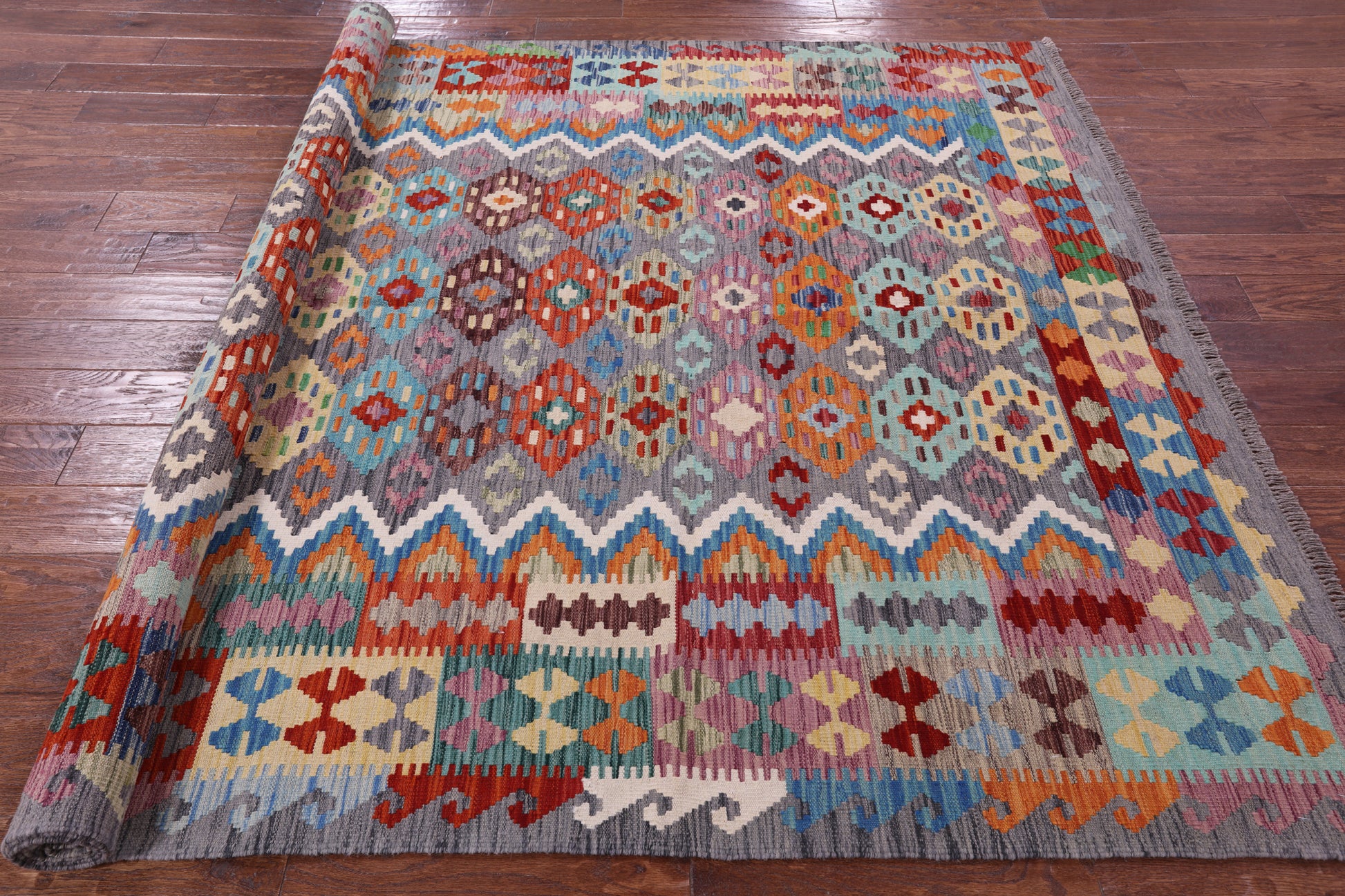 Reversible Kilim Flat Weave Wool On Wool Rug - 6' 6" X 9' 10" - Golden Nile