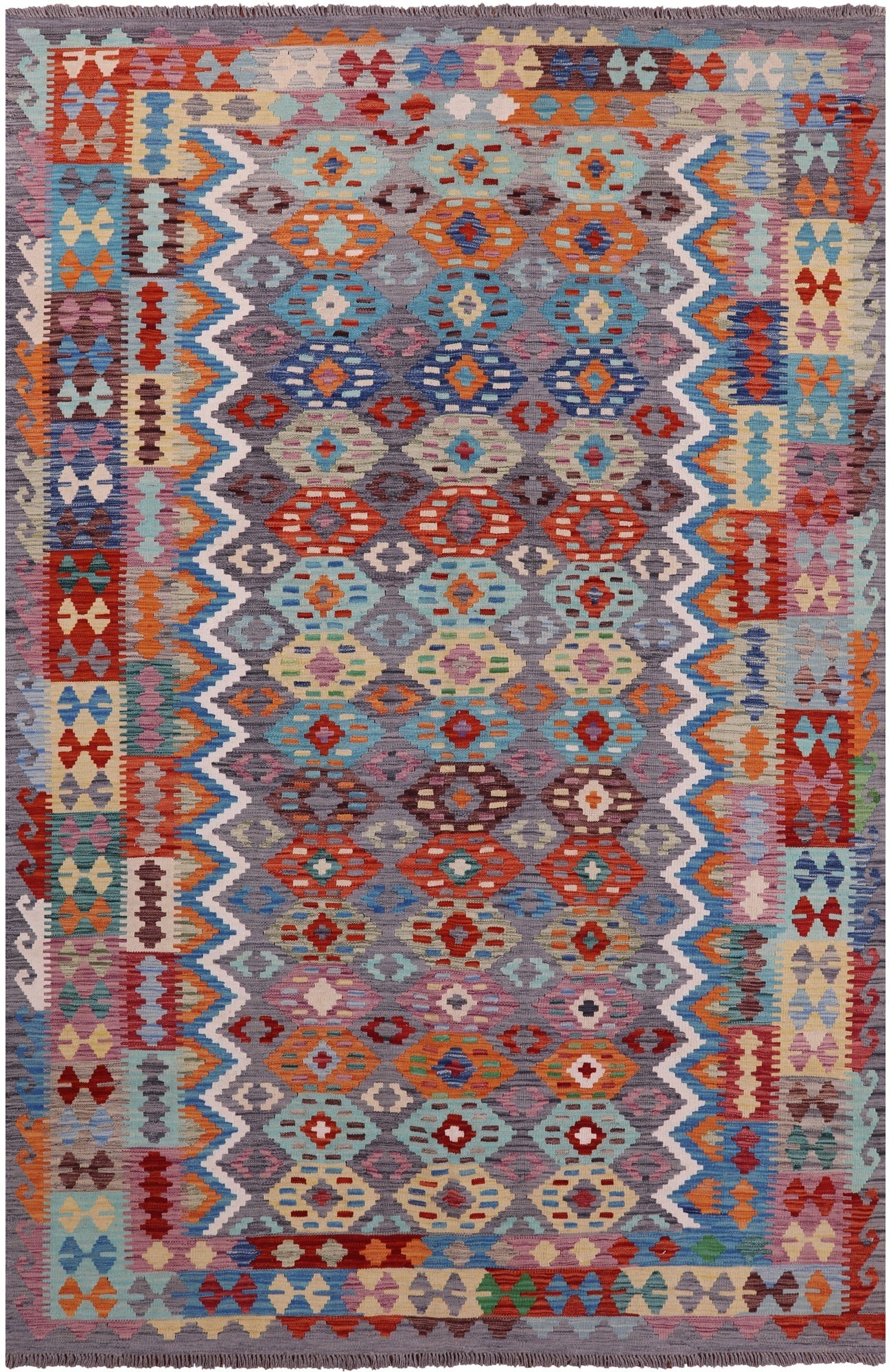 Reversible Kilim Flat Weave Wool On Wool Rug - 6' 6" X 9' 10" - Golden Nile