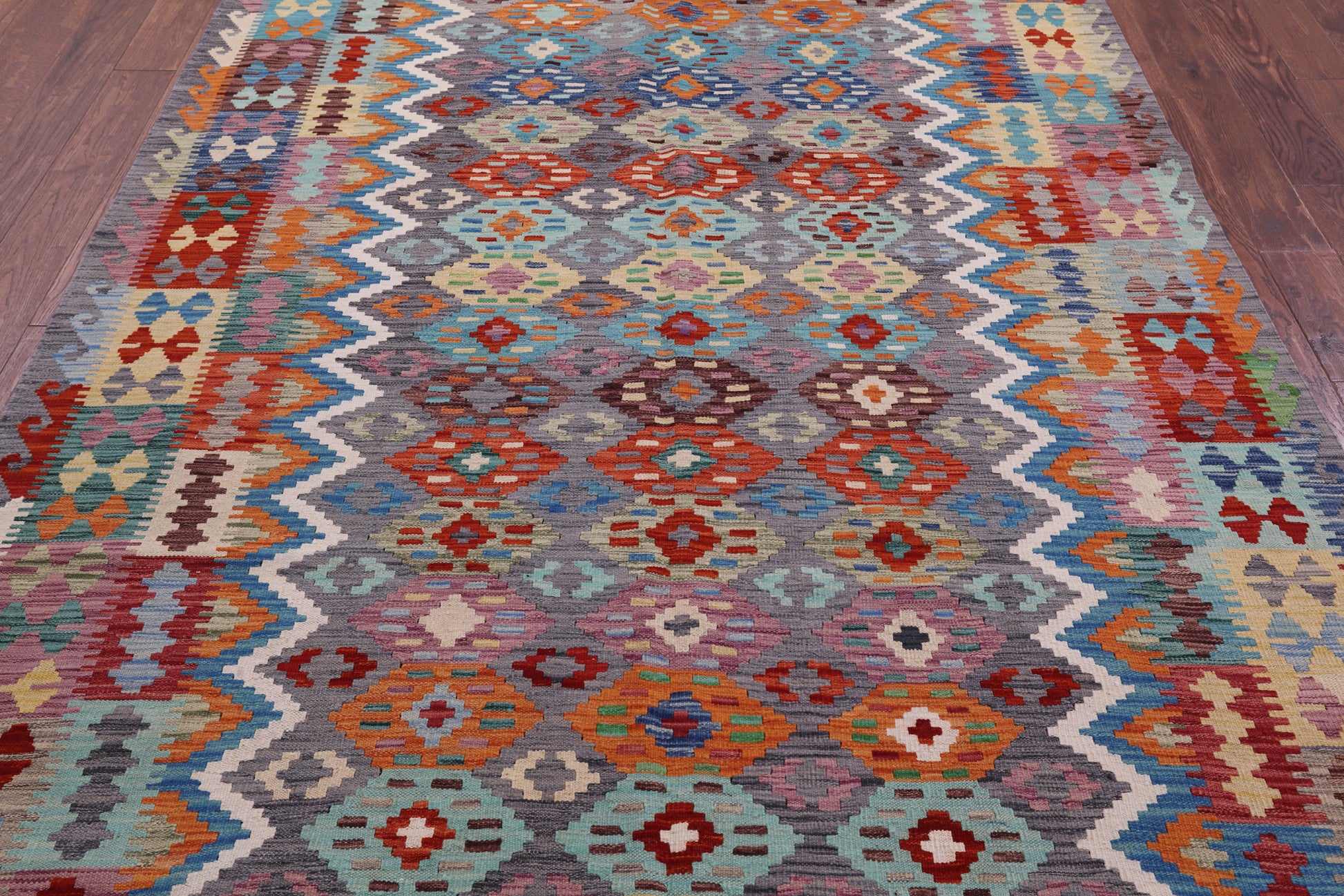 Reversible Kilim Flat Weave Wool On Wool Rug - 6' 6" X 9' 10" - Golden Nile