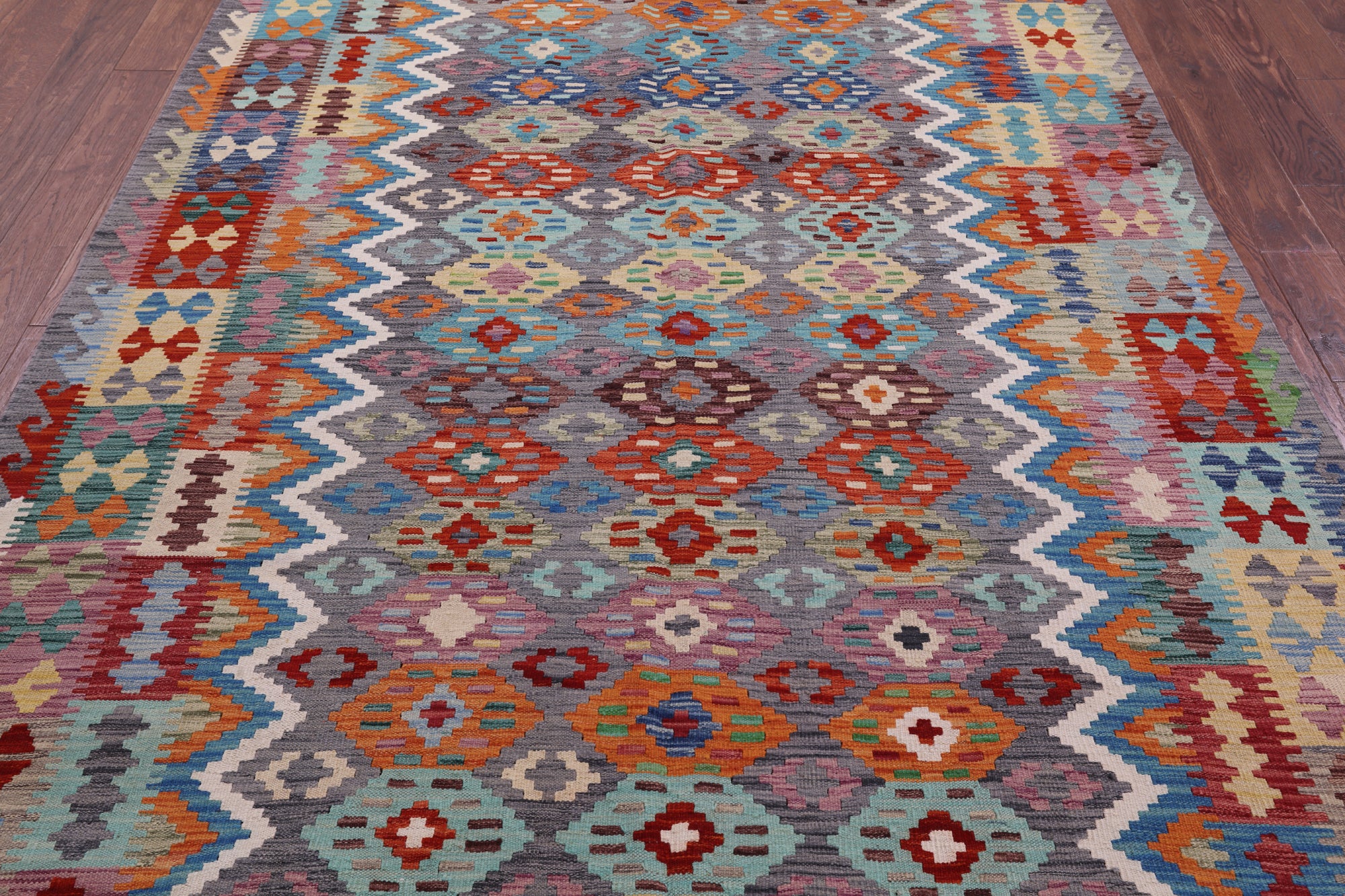 Reversible Kilim Flat Weave Wool On Wool Rug - 6' 6" X 9' 10" - Golden Nile