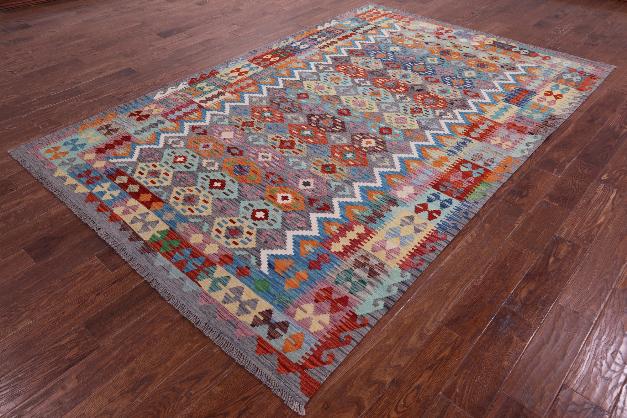 Reversible Kilim Flat Weave Wool On Wool Rug - 6' 6" X 9' 10" - Golden Nile