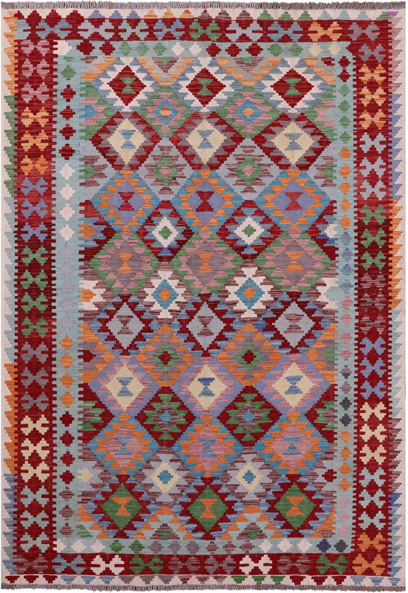 Reversible Kilim Flat Weave Wool On Wool Rug - 6' 7" X 9' 5" - Golden Nile