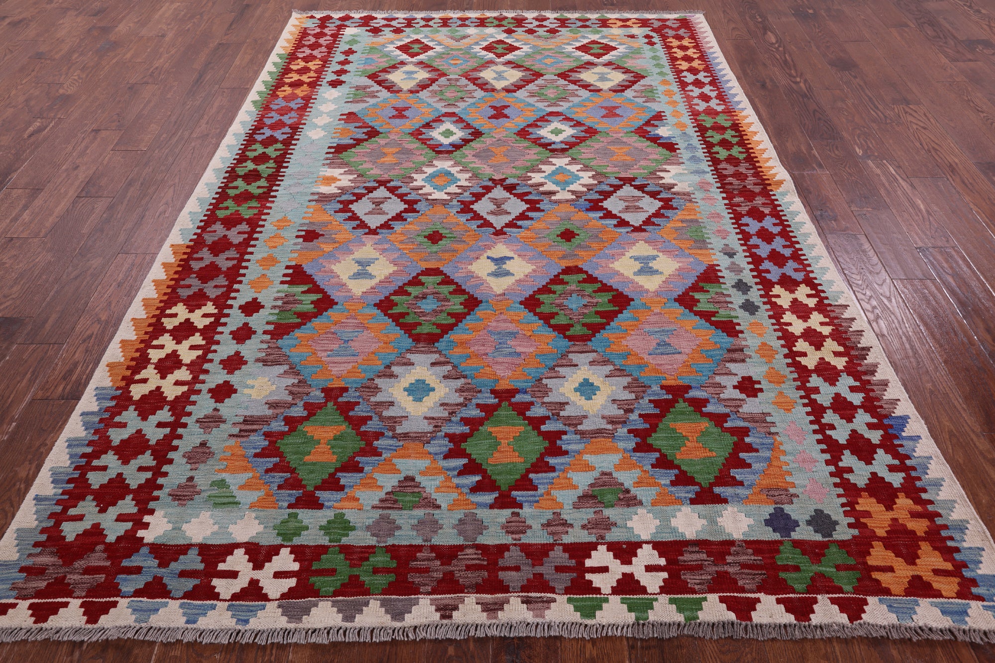 Reversible Kilim Flat Weave Wool On Wool Rug - 6' 7" X 9' 5" - Golden Nile