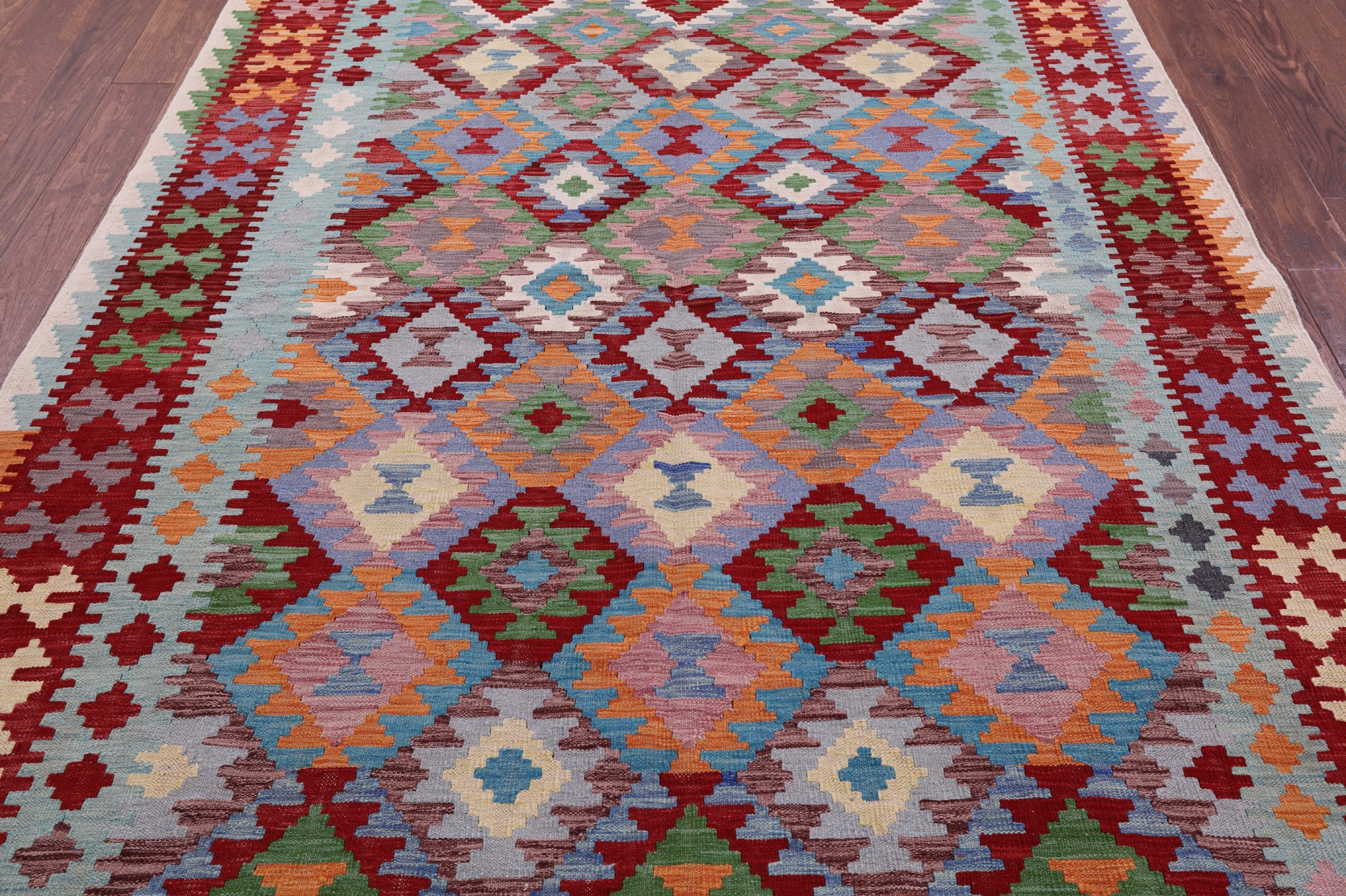 Reversible Kilim Flat Weave Wool On Wool Rug - 6' 7" X 9' 5" - Golden Nile