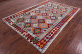 Reversible Kilim Flat Weave Wool On Wool Rug - 6' 7" X 9' 5" - Golden Nile