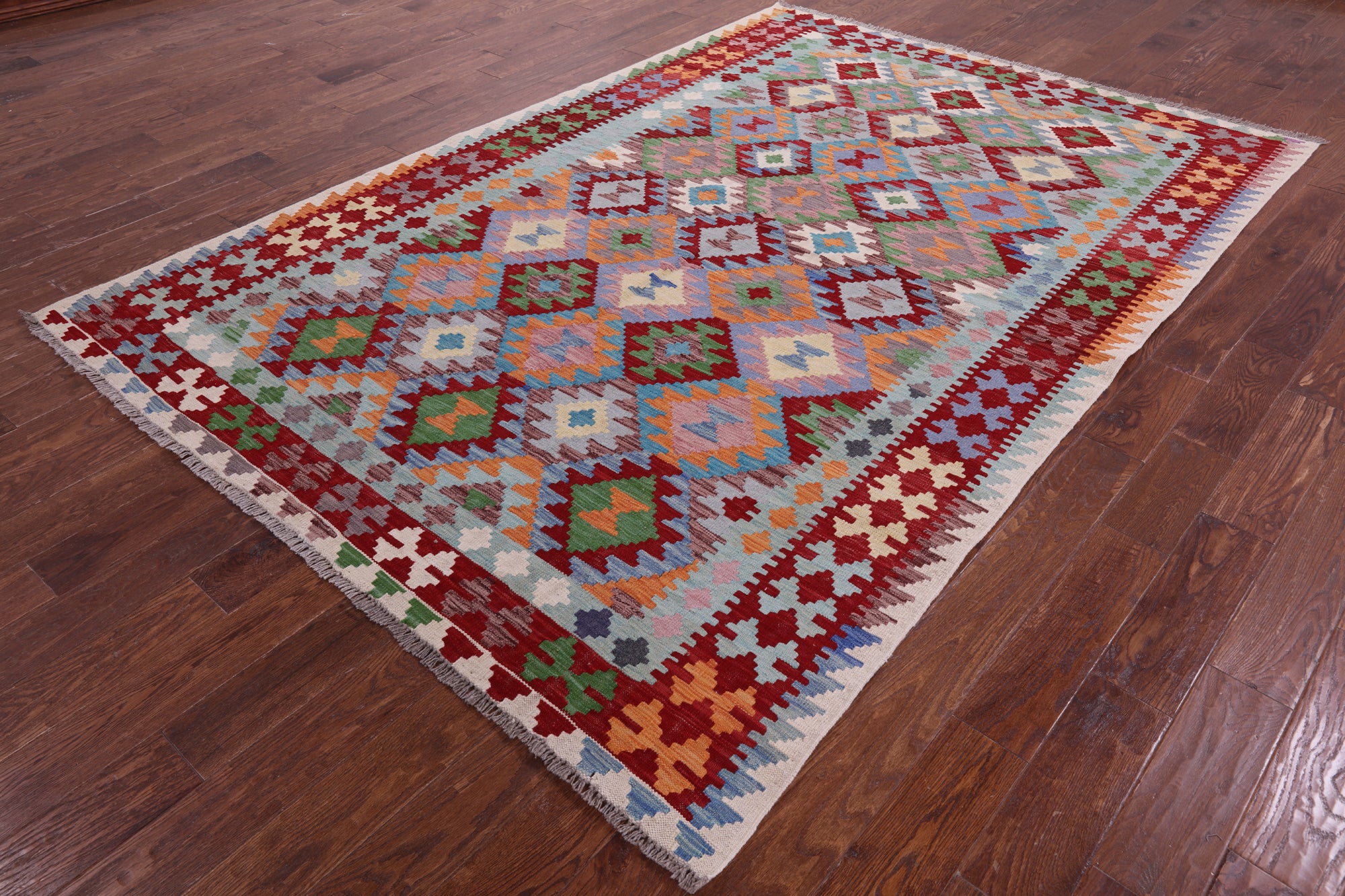Reversible Kilim Flat Weave Wool On Wool Rug - 6' 7" X 9' 5" - Golden Nile