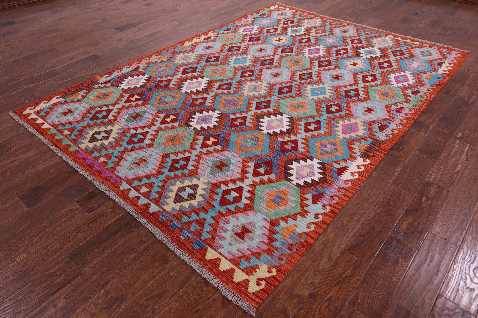 Reversible Kilim Flat Weave Wool On Wool Rug - 6' 9" X 9' 8" - Golden Nile
