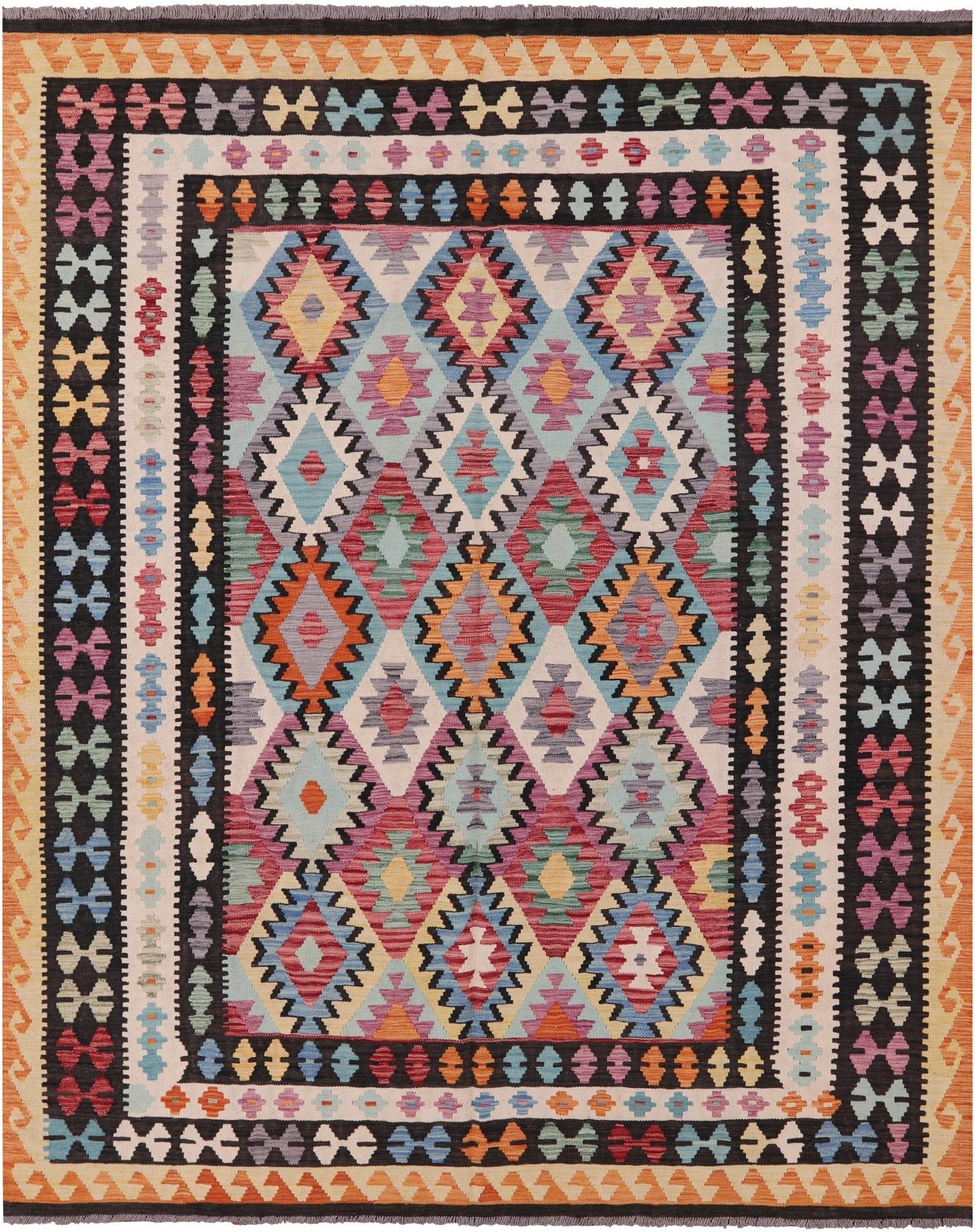 Reversible Kilim Flat Weave Wool On Wool Rug - 8' 2" X 9' 11" - Golden Nile