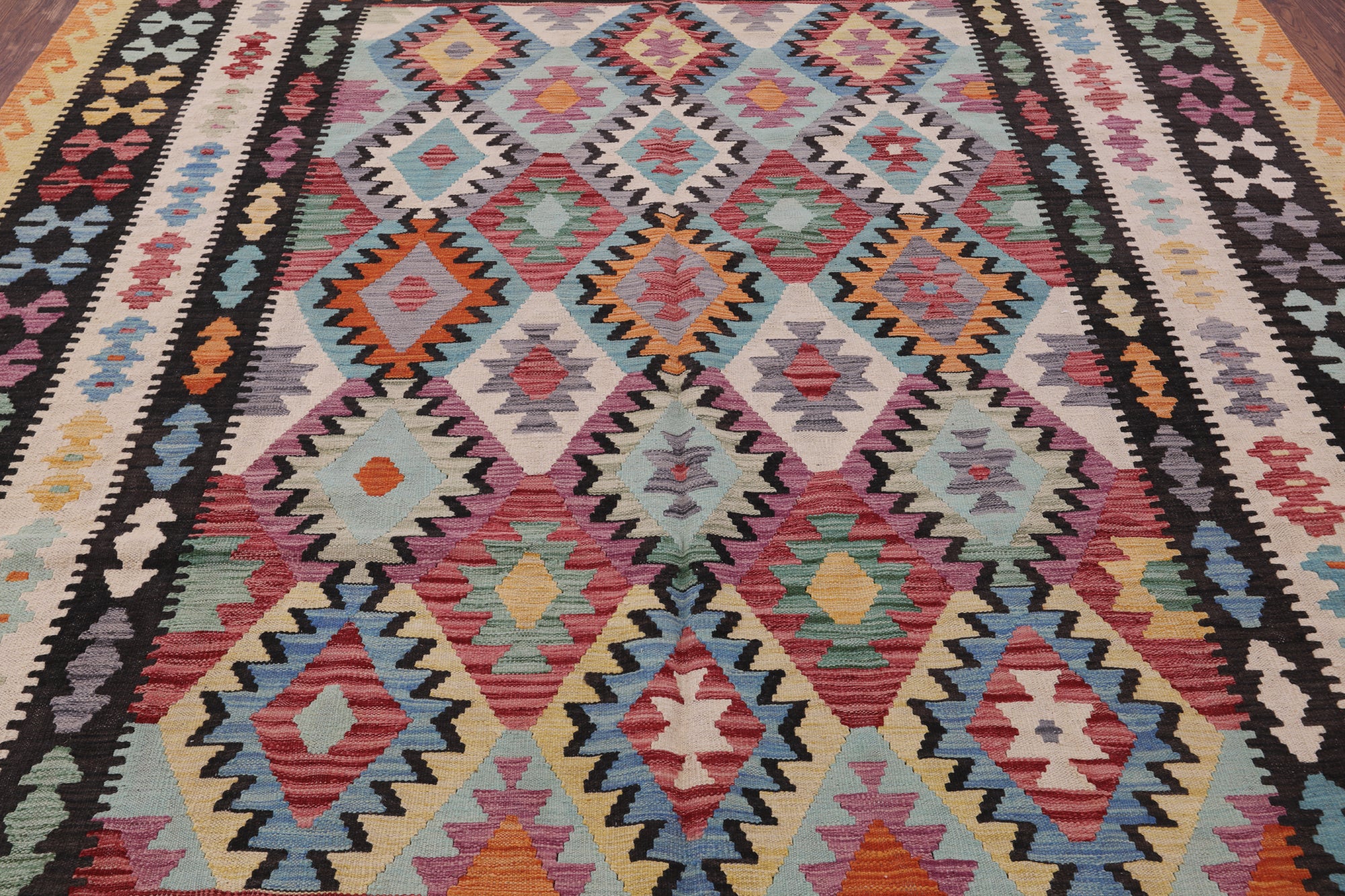 Reversible Kilim Flat Weave Wool On Wool Rug - 8' 2" X 9' 11" - Golden Nile