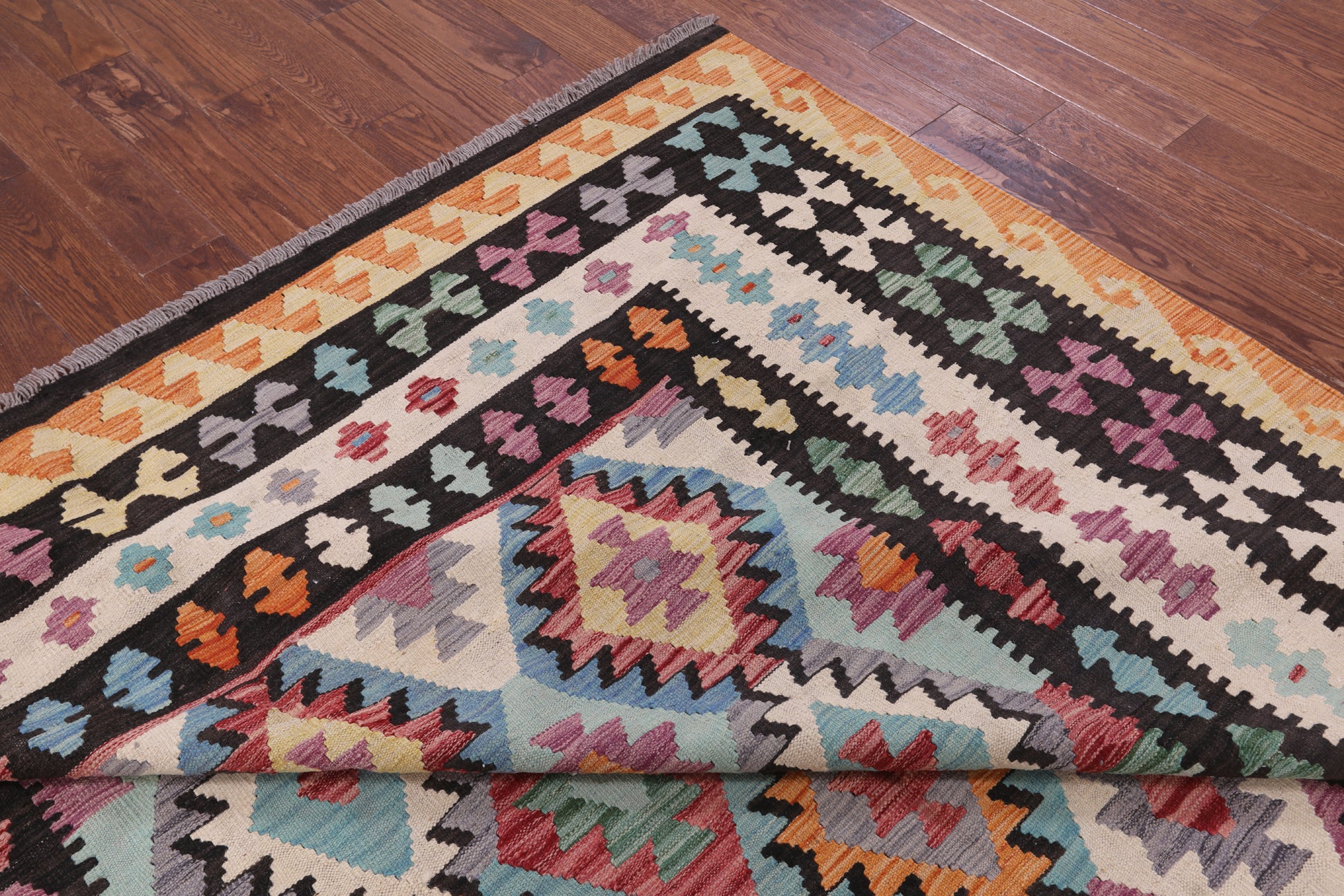 Reversible Kilim Flat Weave Wool On Wool Rug - 8' 2" X 9' 11" - Golden Nile