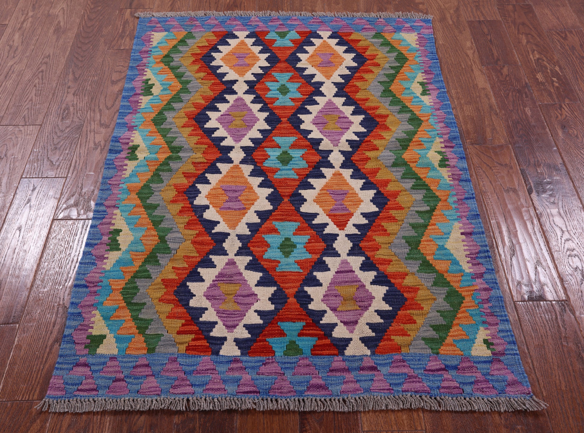 Reversible Kilim Flat Weave Wool On Wool Rug - 3' 5" X 5' 1" - Golden Nile