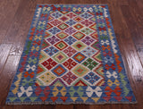 Reversible Kilim Flat Weave Wool On Wool Rug - 3' 4" X 4' 11" - Golden Nile