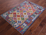 Reversible Kilim Flat Weave Wool On Wool Rug - 3' 4" X 4' 11" - Golden Nile