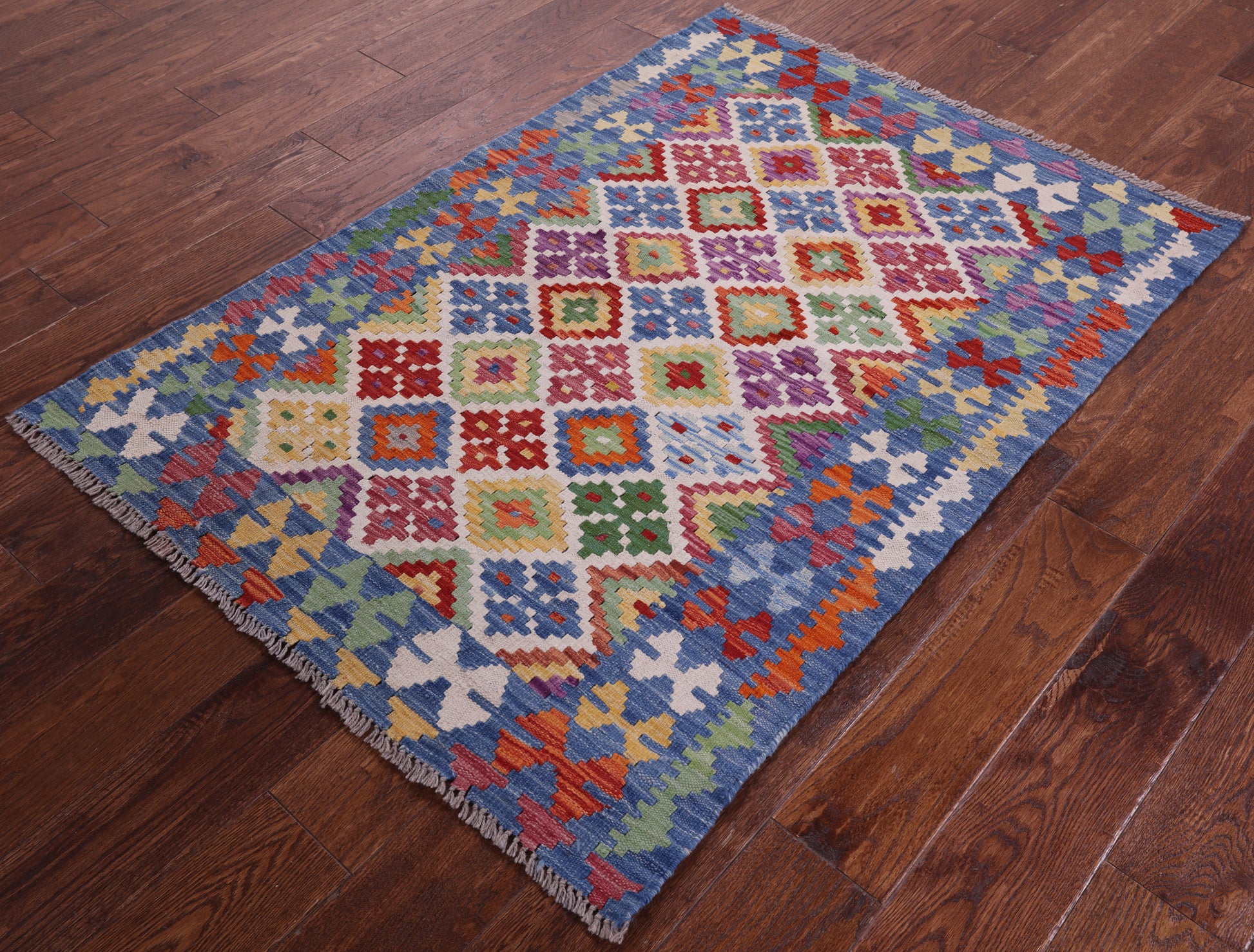 Reversible Kilim Flat Weave Wool On Wool Rug - 3' 4" X 4' 11" - Golden Nile