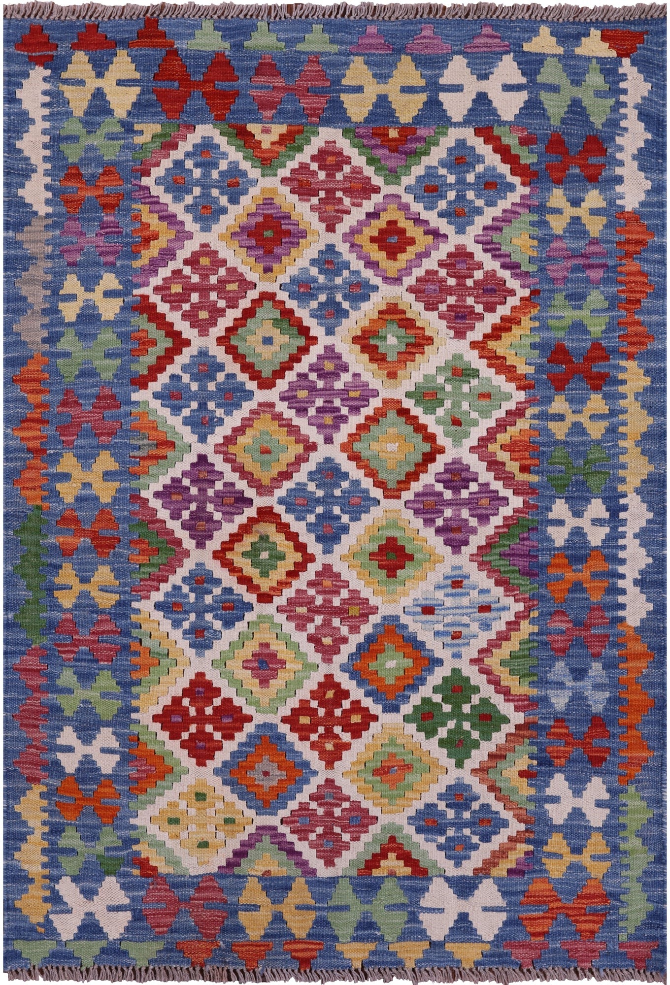 Reversible Kilim Flat Weave Wool On Wool Rug - 3' 4" X 4' 11" - Golden Nile