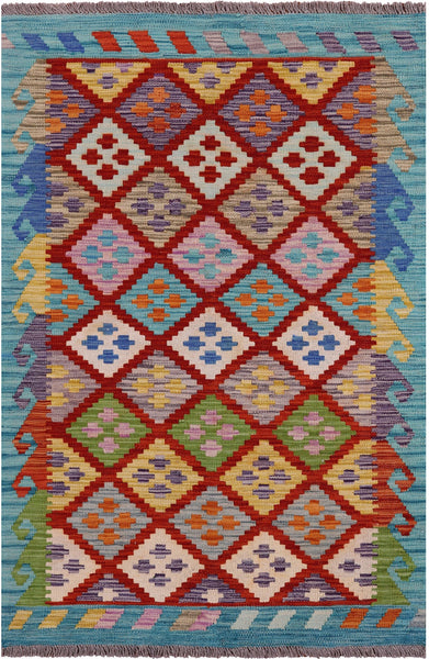 Reversible Kilim Flat Weave Wool On Wool Rug - 3' 3" X 5' 0" - Golden Nile