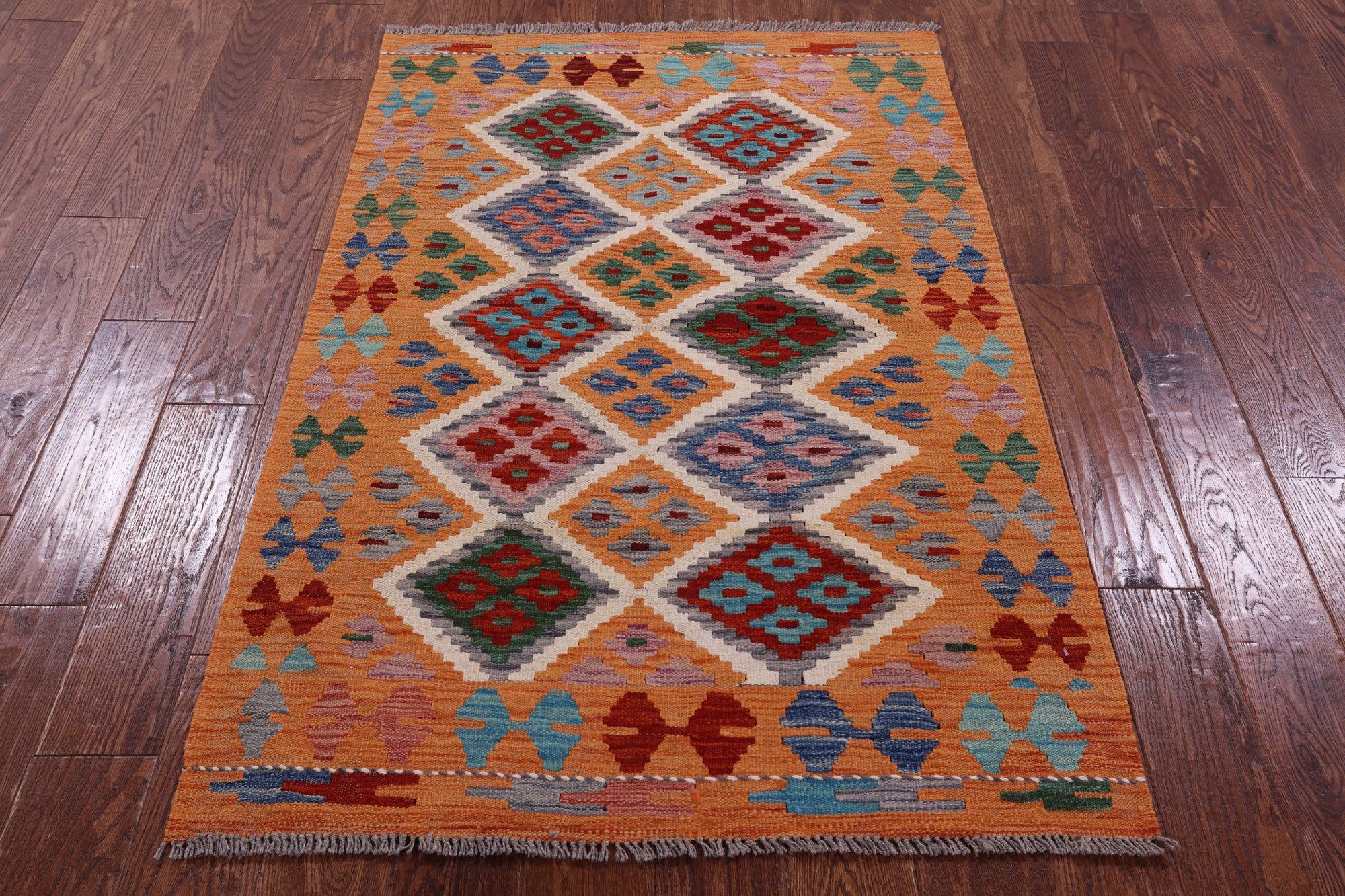 Reversible Kilim Flat Weave Wool On Wool Rug - 3' 3" X 4' 11" - Golden Nile