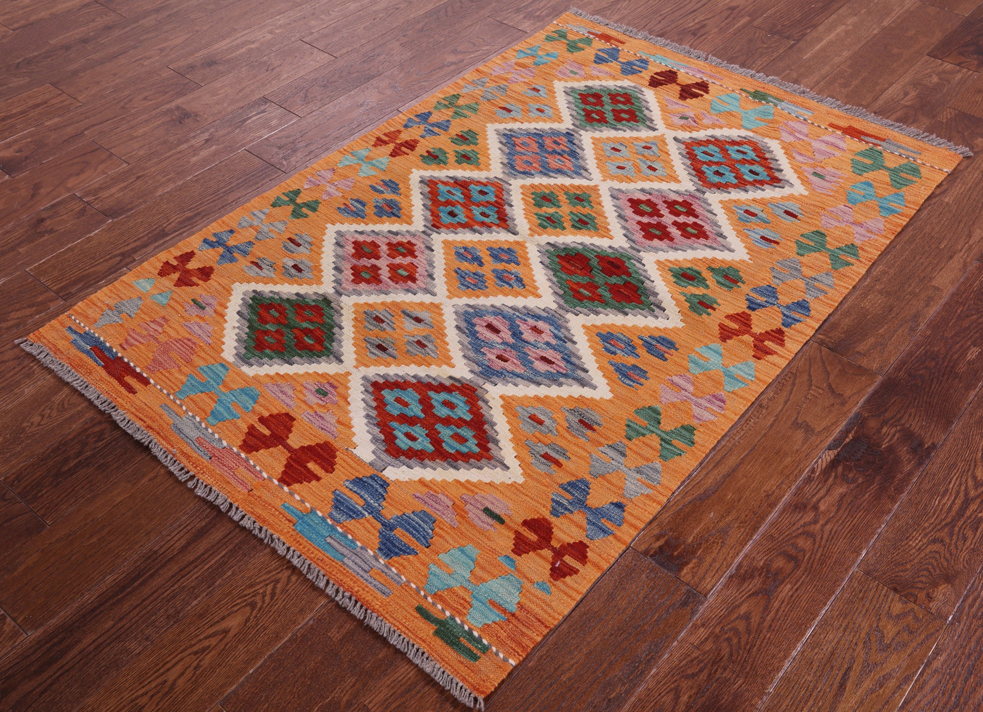 Reversible Kilim Flat Weave Wool On Wool Rug - 3' 3" X 4' 11" - Golden Nile