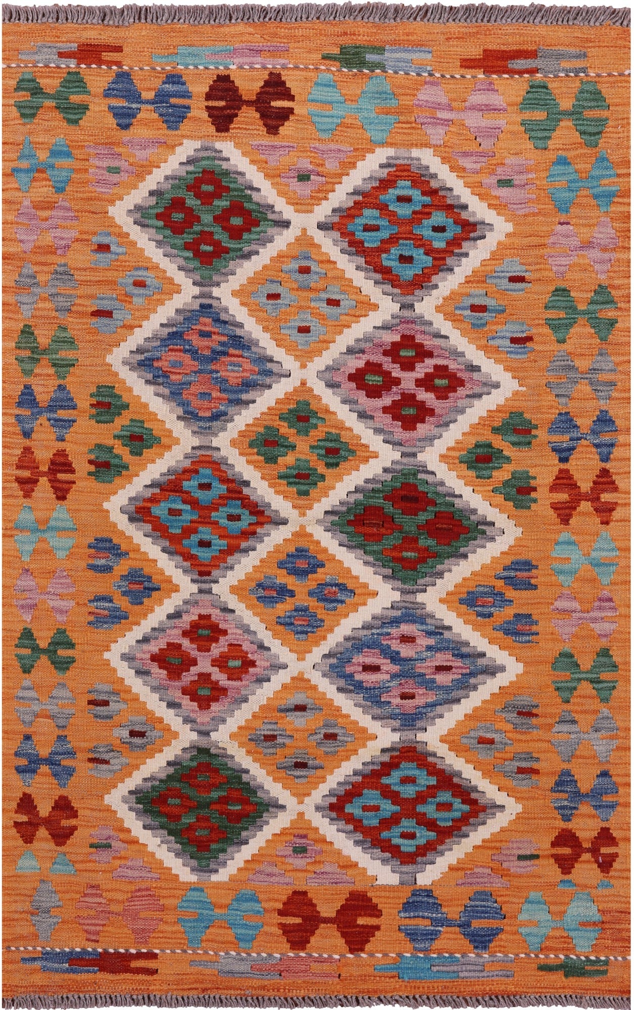 Reversible Kilim Flat Weave Wool On Wool Rug - 3' 3" X 4' 11" - Golden Nile