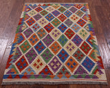 Reversible Kilim Flat Weave Wool On Wool Rug - 3' 2" X 4' 10" - Golden Nile