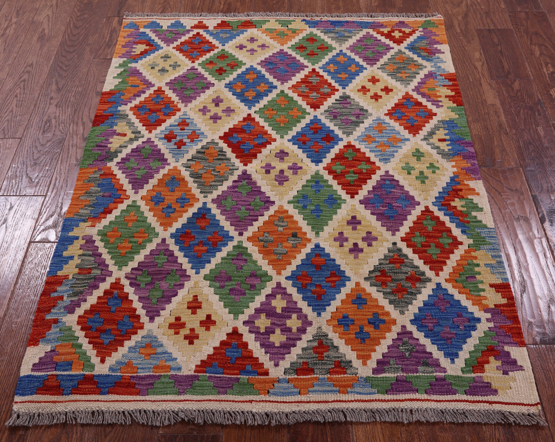Reversible Kilim Flat Weave Wool On Wool Rug - 3' 2" X 4' 10" - Golden Nile