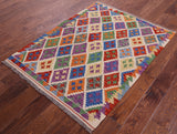 Reversible Kilim Flat Weave Wool On Wool Rug - 3' 2" X 4' 10" - Golden Nile