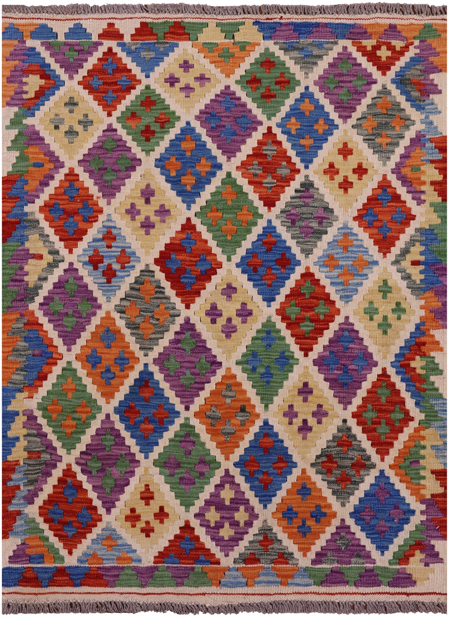Reversible Kilim Flat Weave Wool On Wool Rug - 3' 2" X 4' 10" - Golden Nile