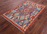 Reversible Kilim Flat Weave Wool On Wool Rug - 4' 1" X 6' 1" - Golden Nile