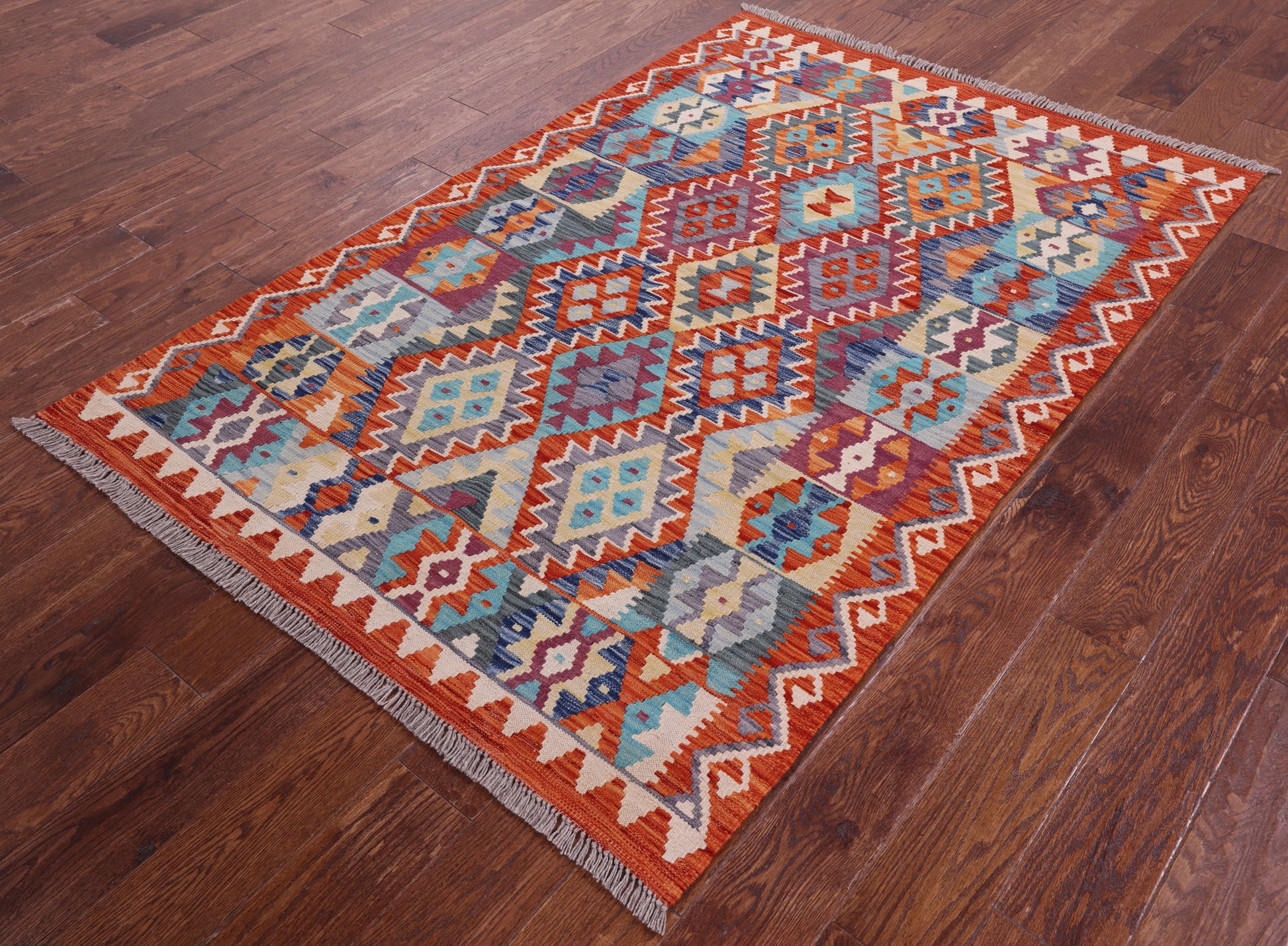 Reversible Kilim Flat Weave Wool On Wool Rug - 4' 1" X 6' 1" - Golden Nile