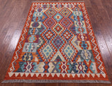Reversible Kilim Flat Weave Wool On Wool Rug - 4' 1" X 6' 1" - Golden Nile