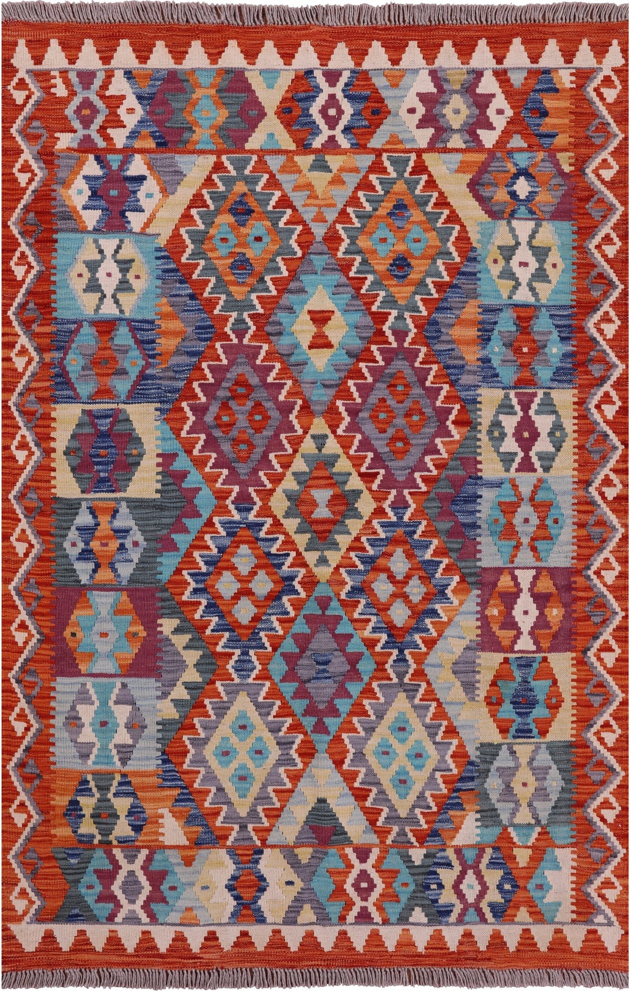 Reversible Kilim Flat Weave Wool On Wool Rug - 4' 1" X 6' 1" - Golden Nile