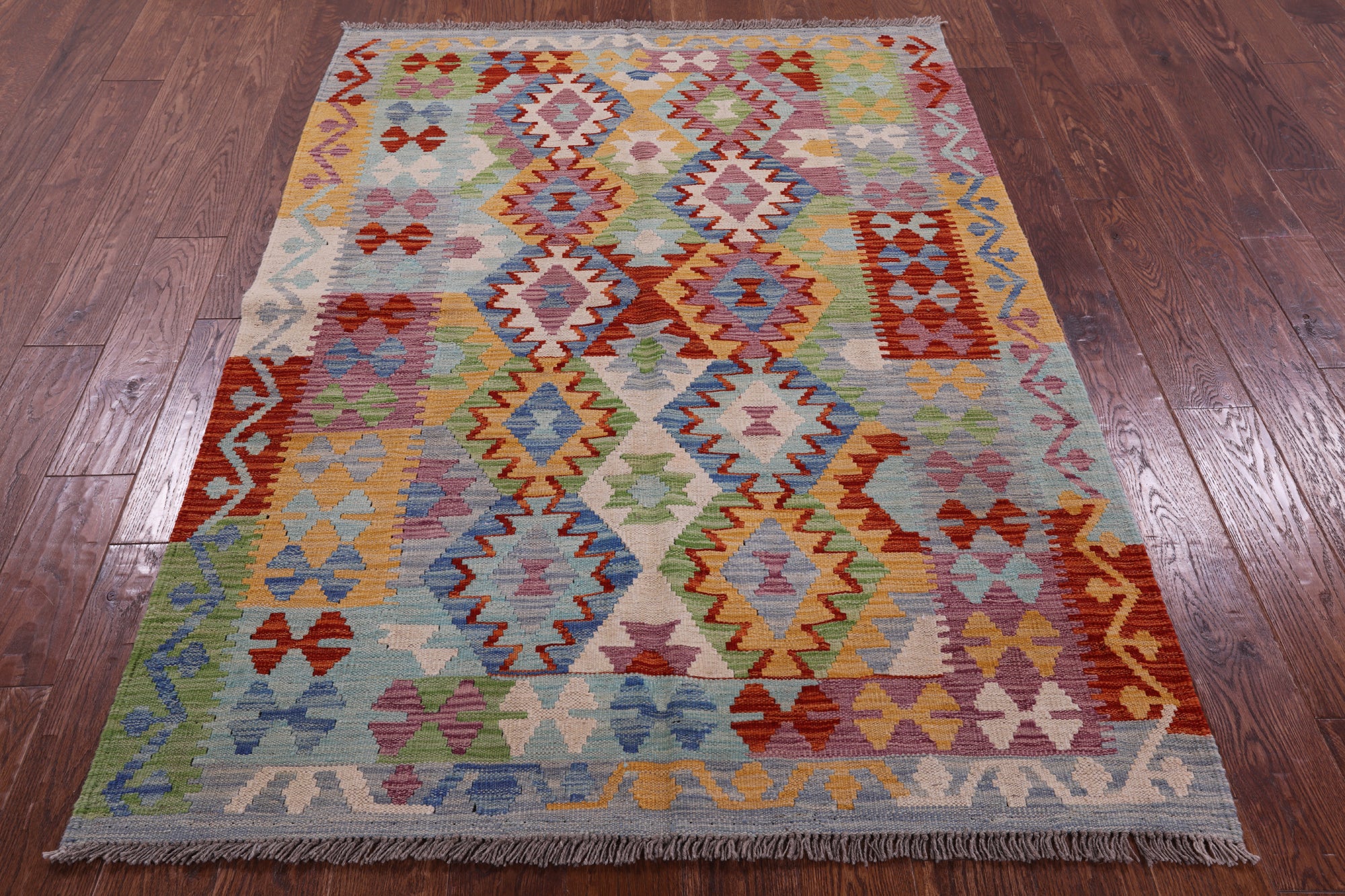 Reversible Kilim Flat Weave Wool On Wool Rug - 4' 4" X 6' 2" - Golden Nile