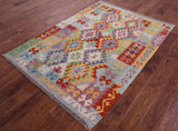 Reversible Kilim Flat Weave Wool On Wool Rug - 4' 4" X 6' 2" - Golden Nile