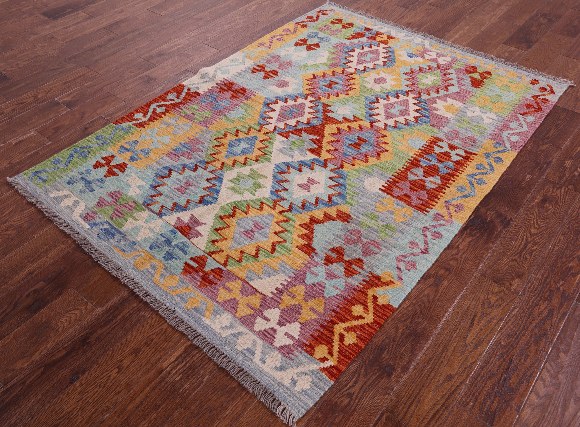 Reversible Kilim Flat Weave Wool On Wool Rug - 4' 4" X 6' 2" - Golden Nile