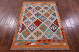 Reversible Kilim Flat Weave Wool On Wool Rug - 3' 11" X 5' 9" - Golden Nile