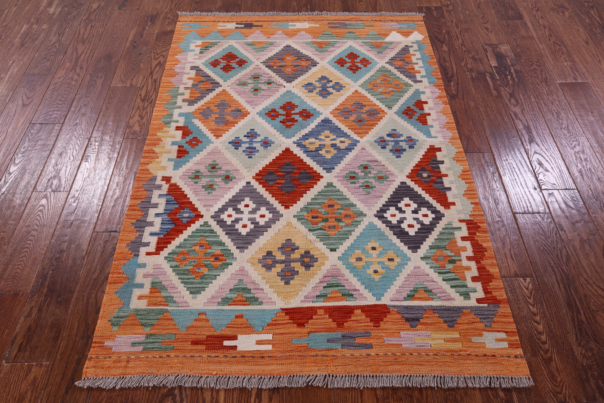 Reversible Kilim Flat Weave Wool On Wool Rug - 3' 11" X 5' 9" - Golden Nile