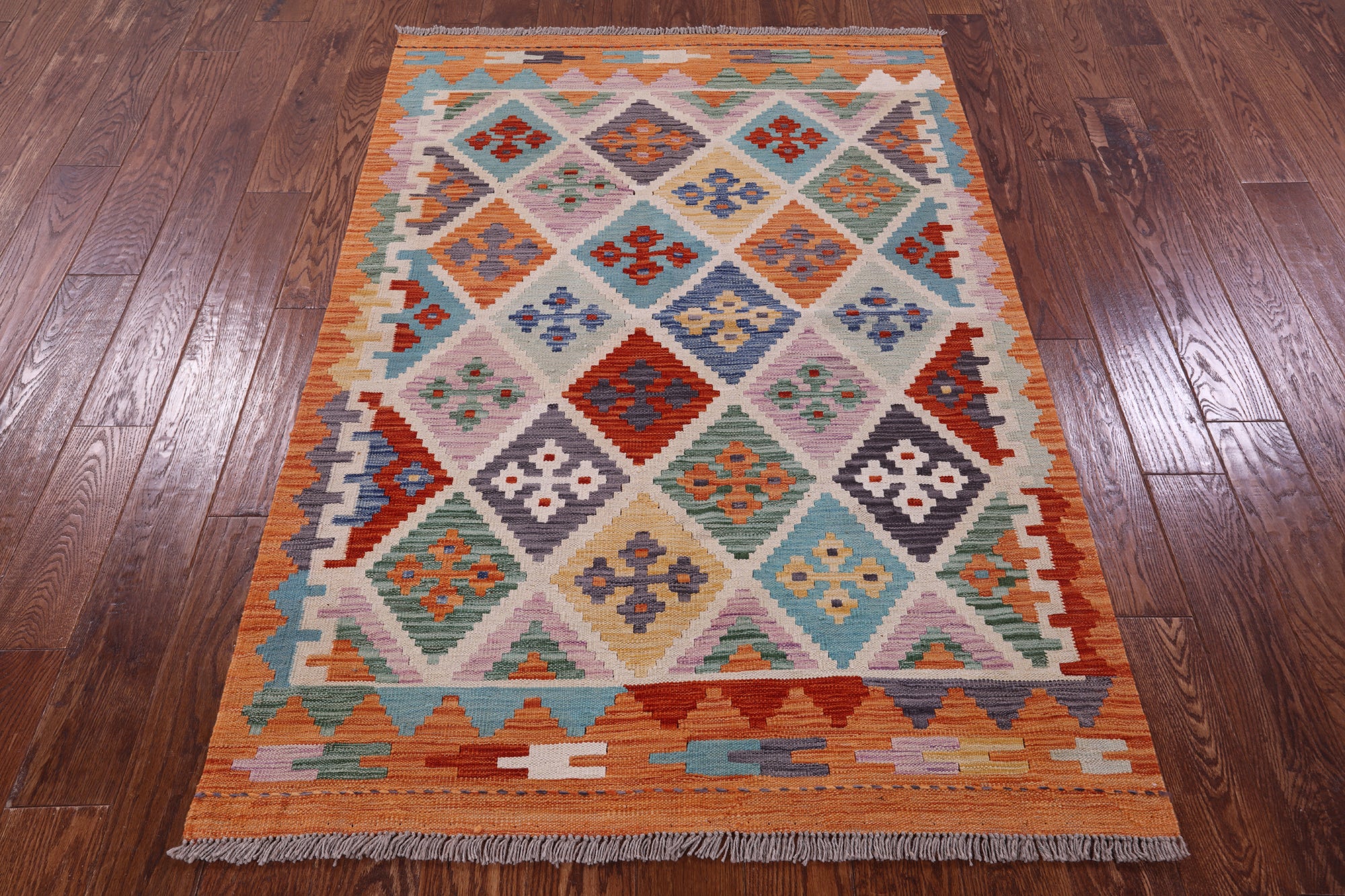 Reversible Kilim Flat Weave Wool On Wool Rug - 3' 11" X 5' 9" - Golden Nile