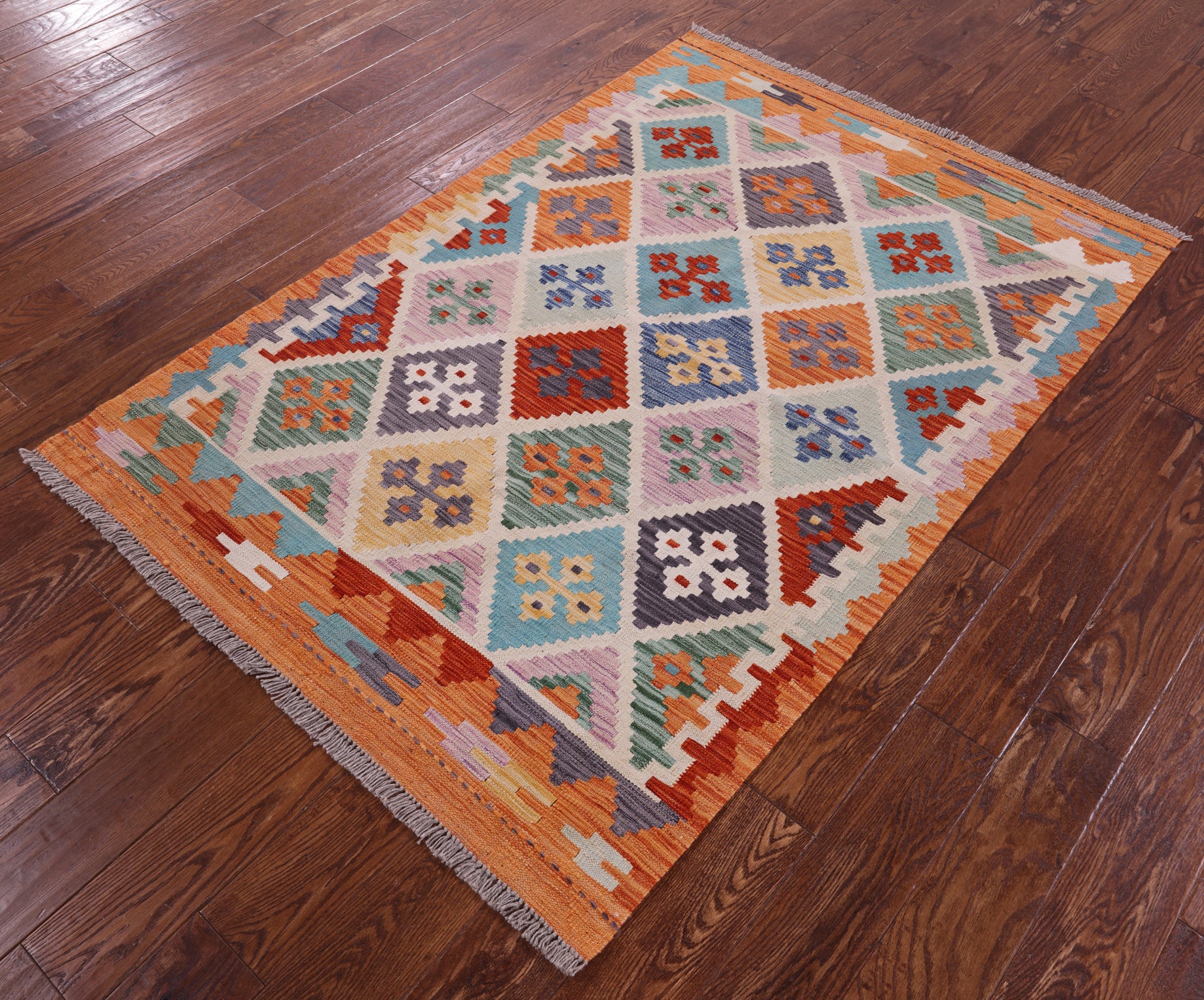 Reversible Kilim Flat Weave Wool On Wool Rug - 3' 11" X 5' 9" - Golden Nile