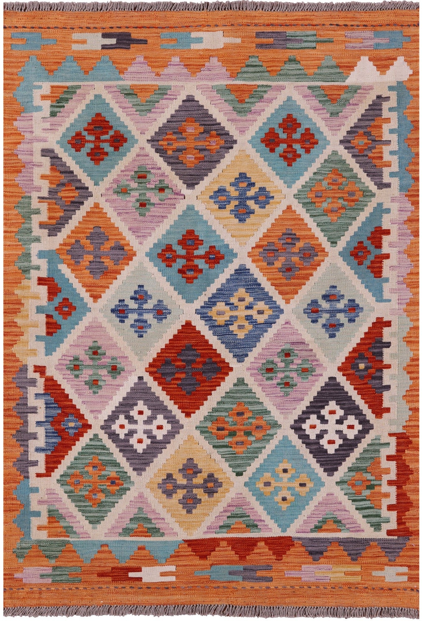 Reversible Kilim Flat Weave Wool On Wool Rug - 3' 11" X 5' 9" - Golden Nile