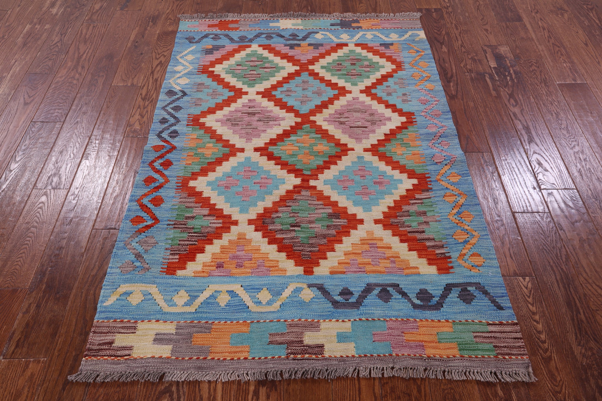 Reversible Kilim Flat Weave Wool On Wool Rug - 3' 11" X 5' 9" - Golden Nile