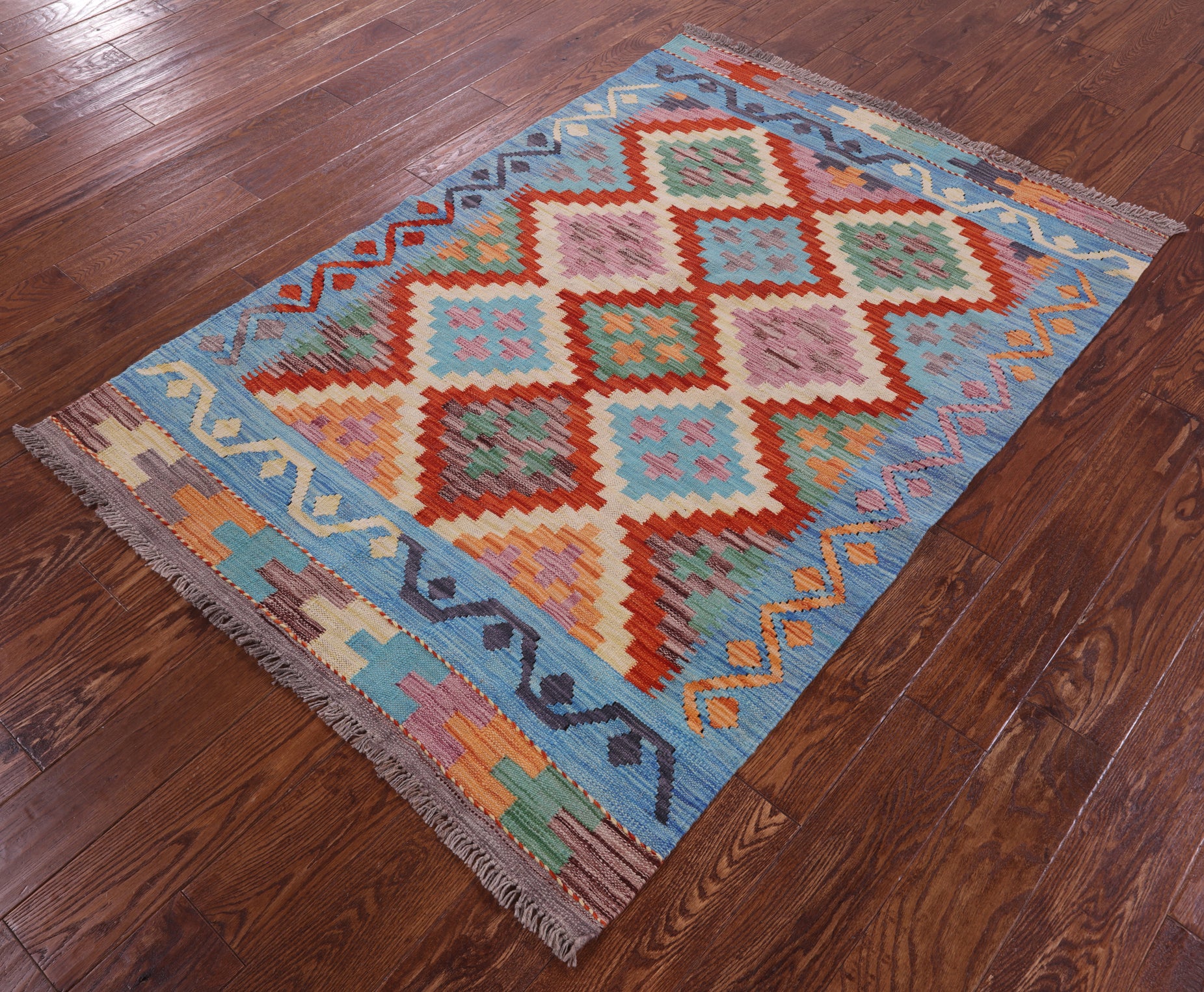 Reversible Kilim Flat Weave Wool On Wool Rug - 3' 11" X 5' 9" - Golden Nile