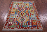 Reversible Kilim Flat Weave Wool On Wool Rug - 4' 3" X 5' 8" - Golden Nile